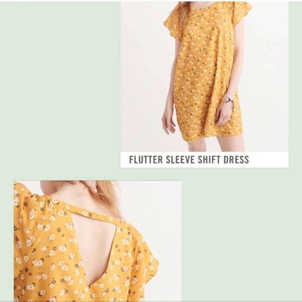 Abercrombie & Fitch Women's Yellow Floral Flutter Sleeve Mini Dress w Pockets XS